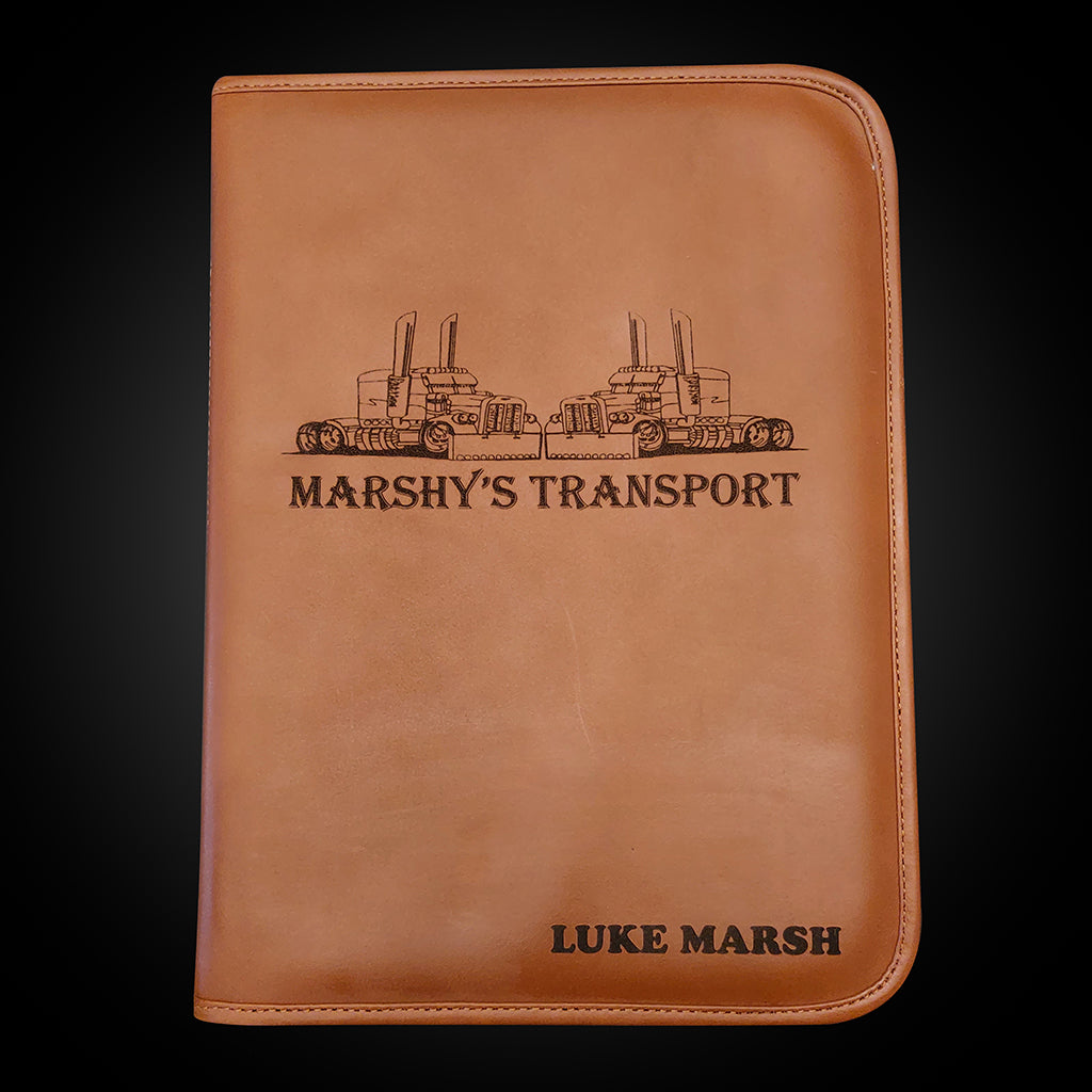 Truck N Co's A4 Leather Clipboard Folder logo customise 